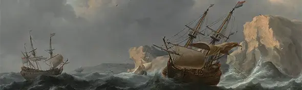 image of Shipping in a Stormy Sea off a Rocky Coast